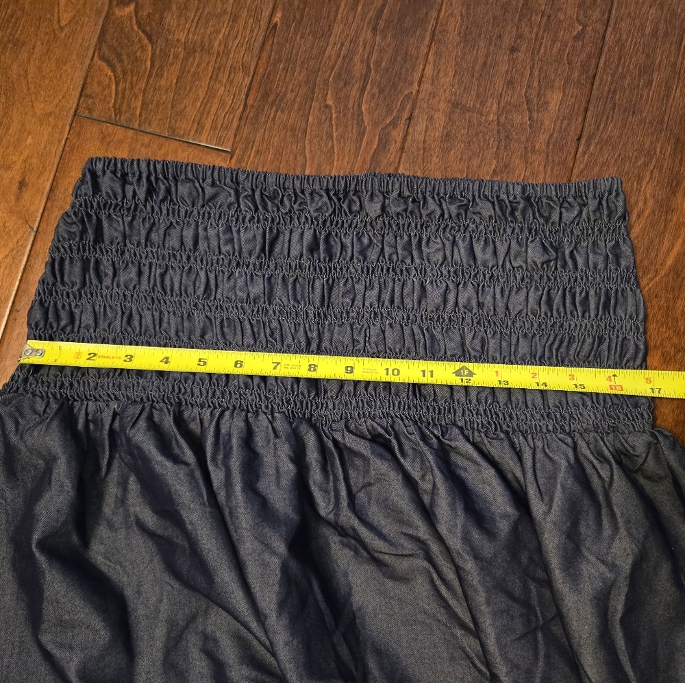 NEW High Waisted Smocked Soft Demin Blue Skirt Or Worn As Strapless dress XL - Picture 5 of 7